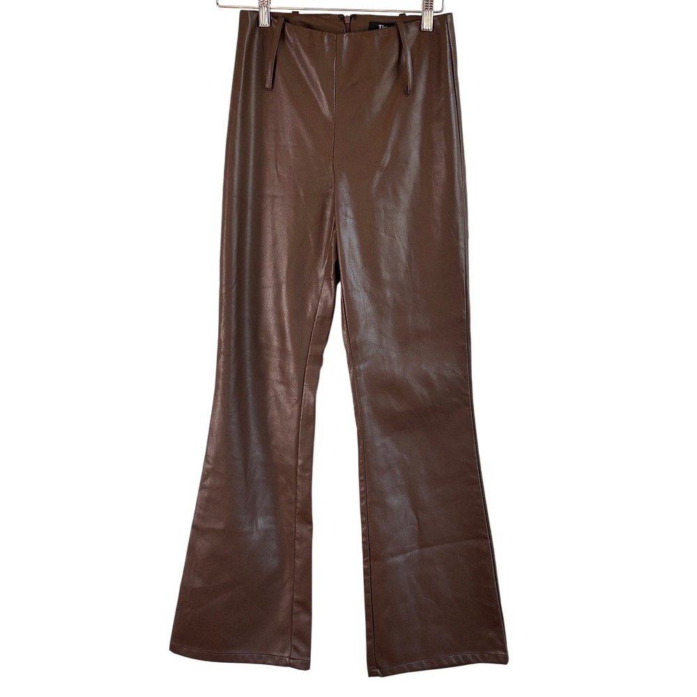 Tiger Mist Flare Leg Pants Brown Womens Size S Faux Leather High Rise Edgy Y2K